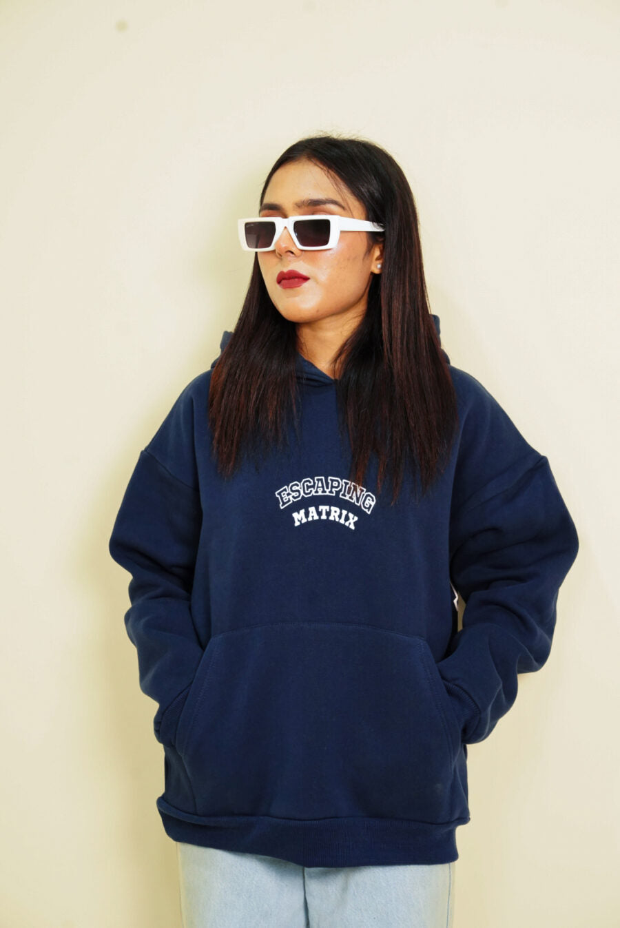 Escaping Matrix Navy Blue Oversized Unisex Hoodie | RU012